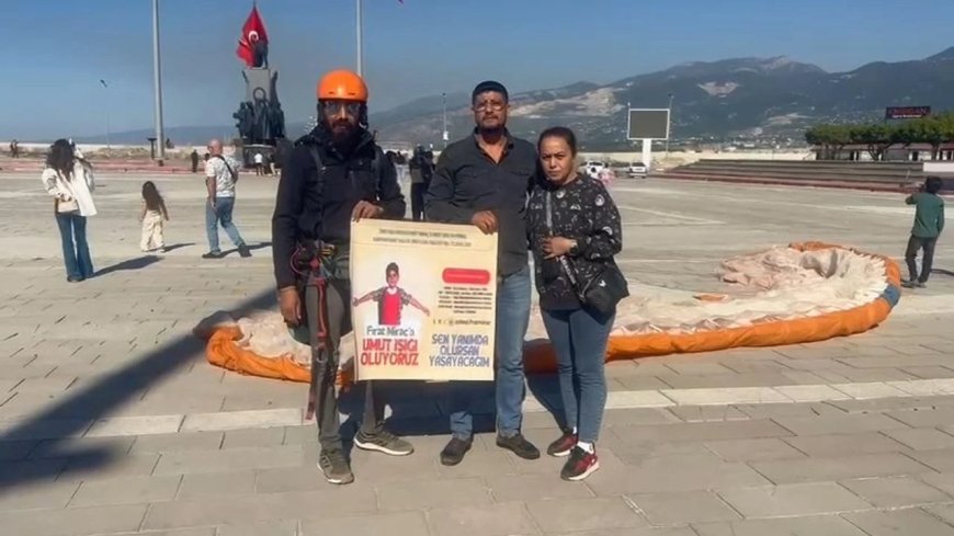 DMD hastasına destek için yamaç paraşütüyle atladı